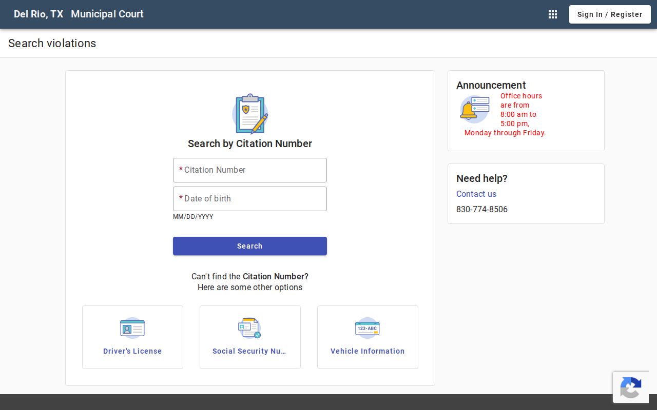 Del Rio residents directory municipal court search