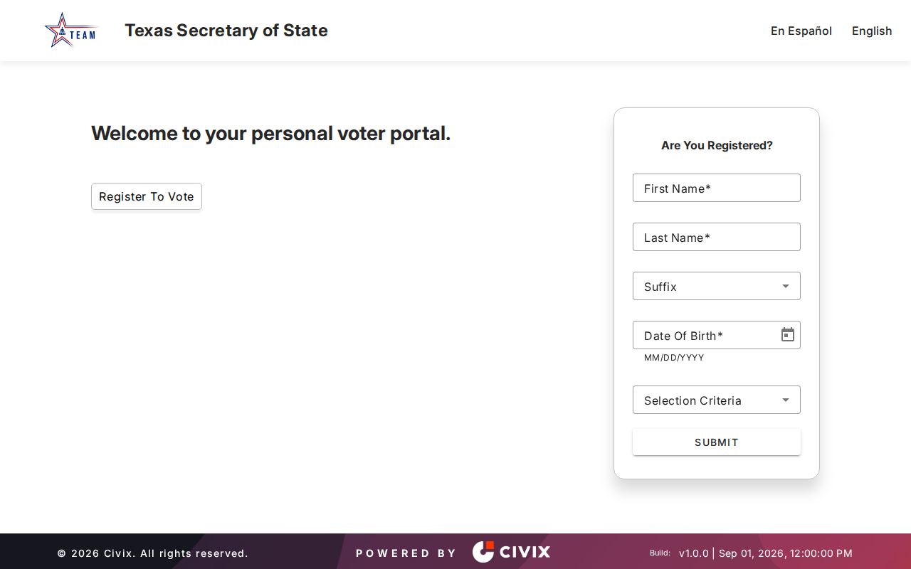 Del Rio resident lookup Texas My Voter Portal screen