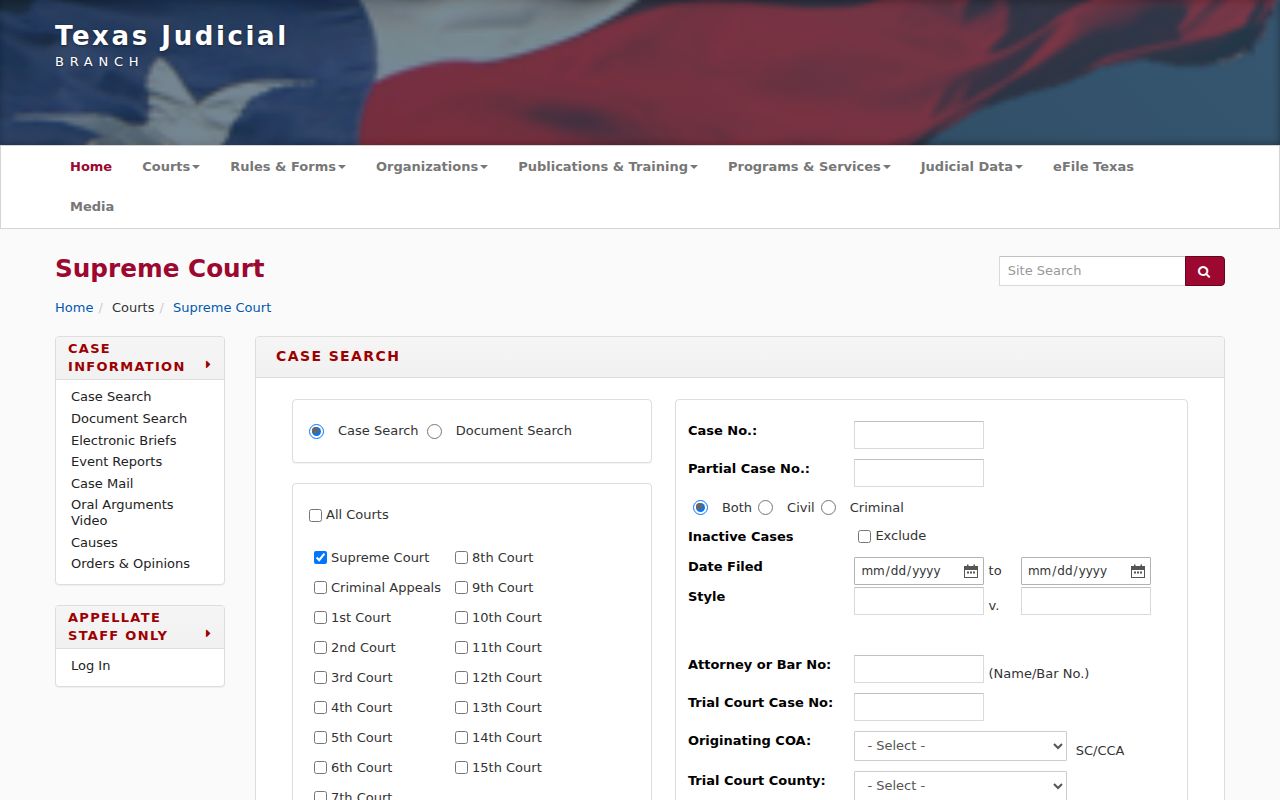 Del Rio resident lookup Texas TAMES appellate case search