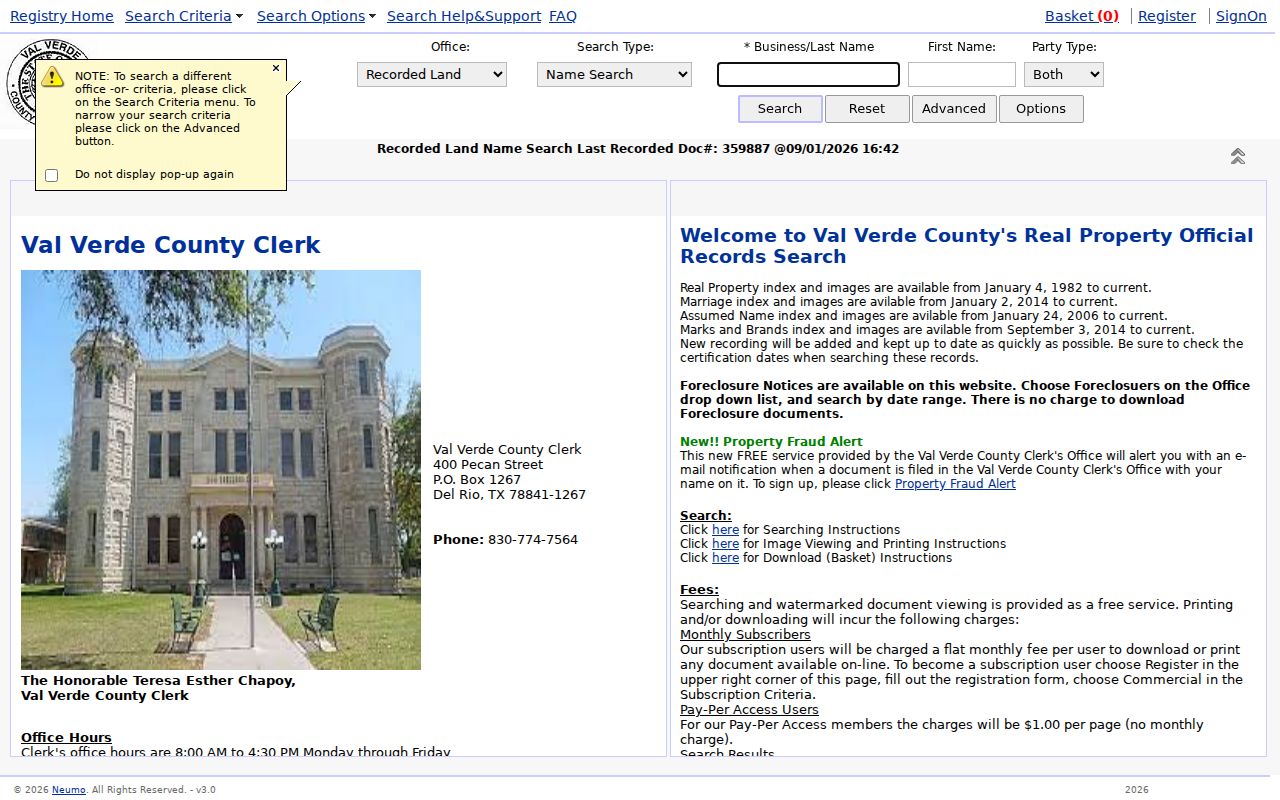 Del Rio residents directory Val Verde deed index search